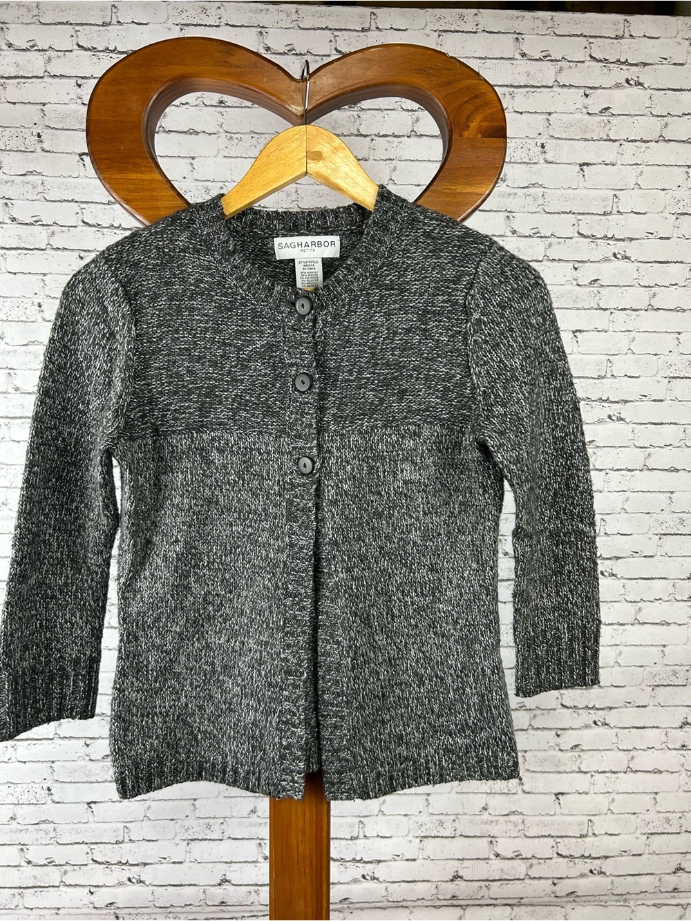Sag Harbor | Women's Gray Marled Button-Front Sweater Size Petite Small